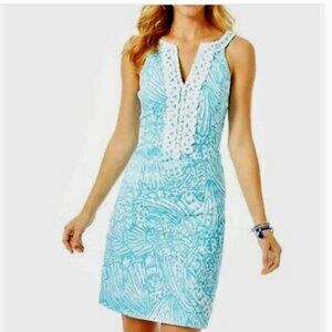 Lilly Pulitzer Valli Stretch Shift Dress in Succulent Blue Sea Cups size 14 NWT